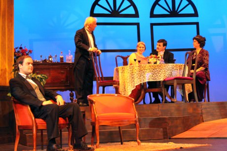 Left to right: Michael Silver, Peter Harrold, Lena Winter, Chris Daileader, and  Natalie McManus in Rockville Little Theatre's production of ' An Inspector Calls.' Photo courtesy of Rockville Little Theatre.