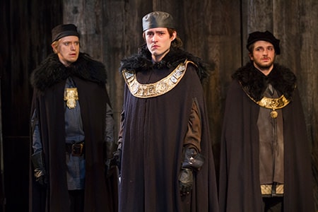 Matthew Amendt (Prince Hal, Patrick Vaill (Lancaster), and Nathan Winkelstein (Clarence). Photo by Scott Suchman.