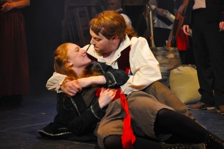 Eponine (Camryn Shegogue) and Marius (Harrison Smith) sing "A Little Fall of Rain." Photo by Laurie Kimi.
