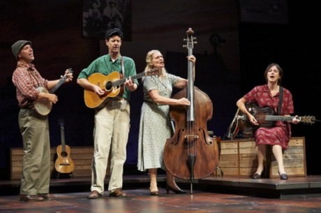 From left: David Finch, David M. Lutken (as Woody Guthrie), Helen Jean Russell ,and Leenya Rideout.Photo by Roger Mastroianni.