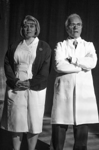 Nurse (Genevieve de Mahy) and Doctor (Michael Salconi). Photo courtesy of SIngle Carrot Theatre. 