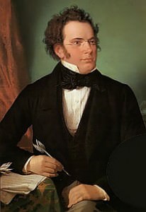 1875 oil paintingof Franz Schubert  by Wilhelm August Rieder, after his own 1825 watercolor portrait.