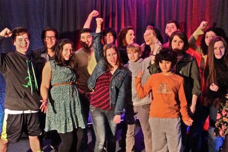 The cast of 'Bloody Bloody Andrew Jackson' at The Highwood Theatre: (back row left to right) Kevin Dolan, Mikey Cafarelli, James Raymond, Yoni Gray, Jen Bevan, Paige Taylor, Phil Vannoorbeeck, Rachel Murray, Leora Cherry, Madison Middleton (front row left to right) Katie Ganem, Kathleen Mason, Dylan Kaufman, and Lucy Collina. Photo by Donna Zdan.