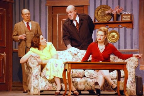  (l to r) Henry (Gene Valendo) Jean (Mary Wakefield) Detective Davenport (Michael N. Dunlop), and Betty (Samantha Feikema). Photo courtesy of 2nd Star Productions. 