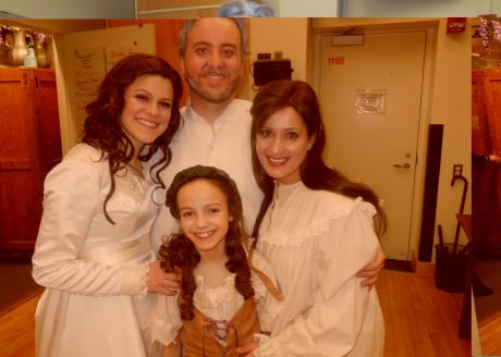 Family Portrait: Jean Valjean (Michael Reid), Fantine (Jennifer Lambert), Little Cosette (Ella Schnoor), and Cosette (Cara Bachman). Photo by Traci J. Brooks Studios.