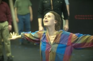 Audrey Bertaux (Ophelia) rehearses a scene from Annapolis Shakespeare Company's 'Hamlet.' Photo by Joshua McKerrow.