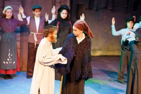 Ethan Miller (Tevye) and Goldie (Tobi Baisburd) in Bravo@KAT's 'Fiddler on the Roof.' Photo by Erica Keys Land.