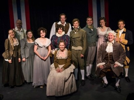 The cast and director of 'She Stoops to Conquer': Lily Kerrigan, Dane Petersen, Emily Sucher, Laura Rocklyn, Melissa B. Robinson, Kathleen Mason, Joel Ottenheimer, AnnMarie Thomas Saunders (Director), David Mavricos, Andrew Keller, Chelsea Mayo, Frank Mancino and Zach Brewster-Geisz. Photo by Teresa Castracane. 