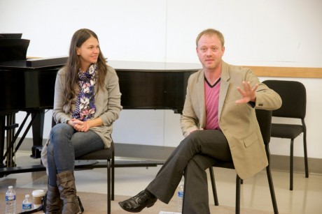 Sutton Foster with Kevin Kuchar talking to the members of the Act Two @ Levine Pre-Professional Program. Photo by Scott Selman/CYM Media & Entertainment.