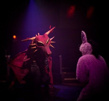 Dragon (voiced by Ashley Johnson) and Donkey (Calvin McCullough). Photo by Kirstine Christiansen.