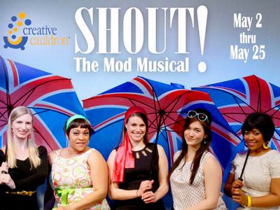 The cast of “Shout! The Mod Musical,” from left: Yellow Girl (Aimee Barnes), Green Girl (Iyona Blake), Red Girl (Melissa Berkowitz), Blue Girl (Sarah Anne Sillers), and Orange Girl (Ashleigh King).